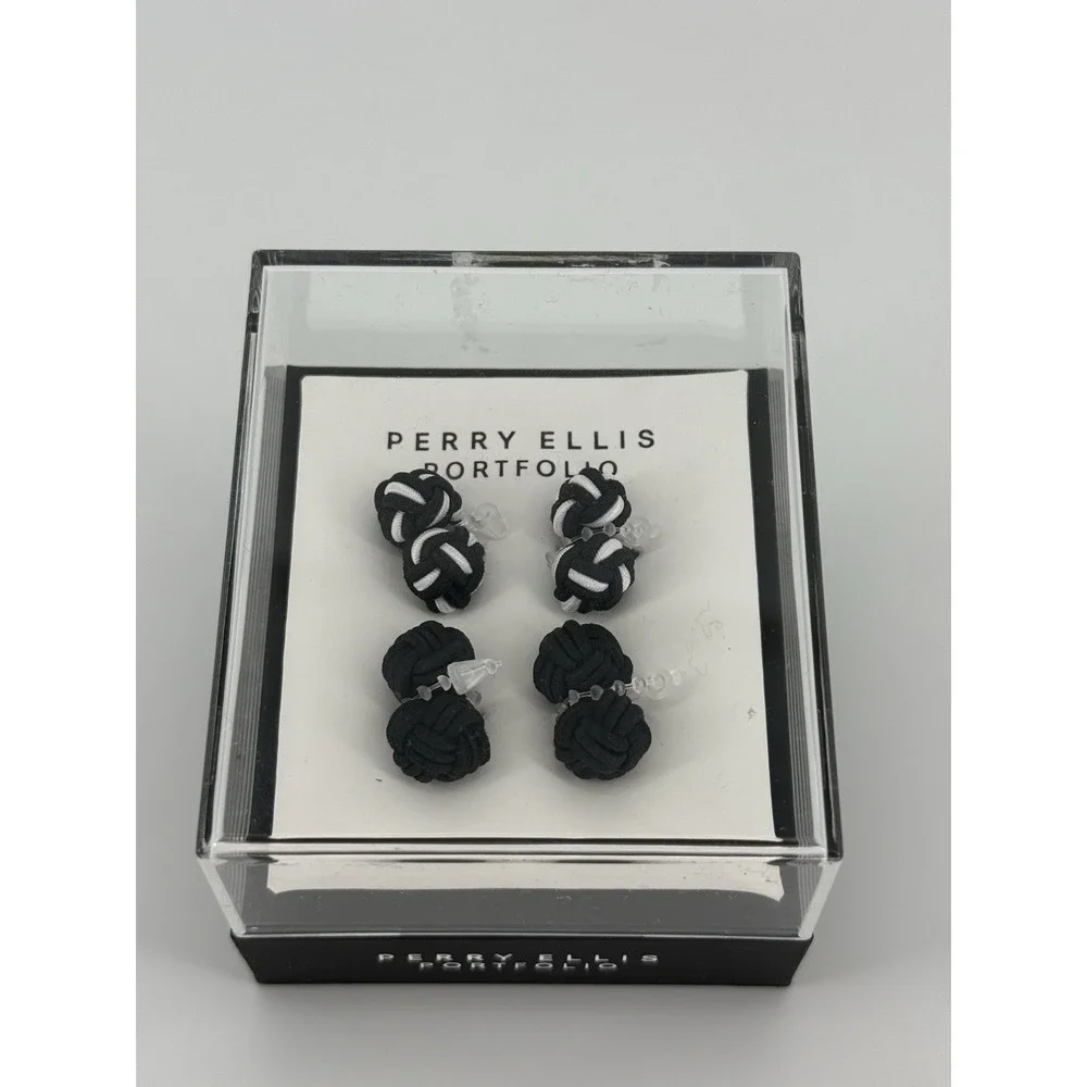Perry Ellis Portfolio Men's Silk Knot Cufflinks - Black And White 8 Piece